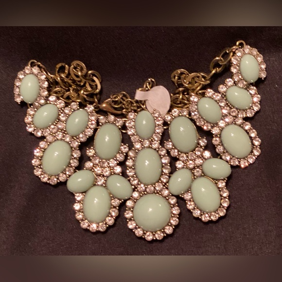 Cabochon Necklace in Opalesque Mint Green with Rhinestones Vintage Statement - Picture 4 of 6